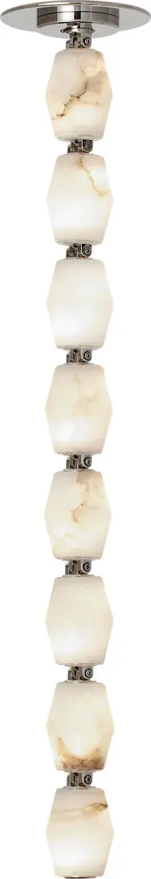 The Collier 24" pendant combines natural alabaster with polished nickel for sophisticated illumination. Its medium scale and warm 3000K lighting create inviting ambiance perfect for dining and entertaining spaces.