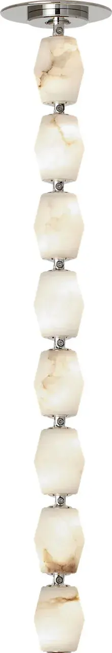 The Collier 24" pendant combines natural alabaster with polished nickel for sophisticated illumination. Its medium scale and warm 3000K lighting create inviting ambiance perfect for dining and entertaining spaces. - alternate view