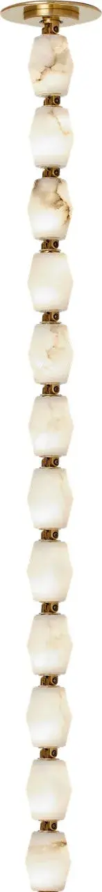 The Collier pendant combines natural alabaster with hand-rubbed antique brass for a sophisticated statement piece. At 36 inches, it provides substantial presence while the warm 3000K lighting creates inviting ambiance. - alternate view