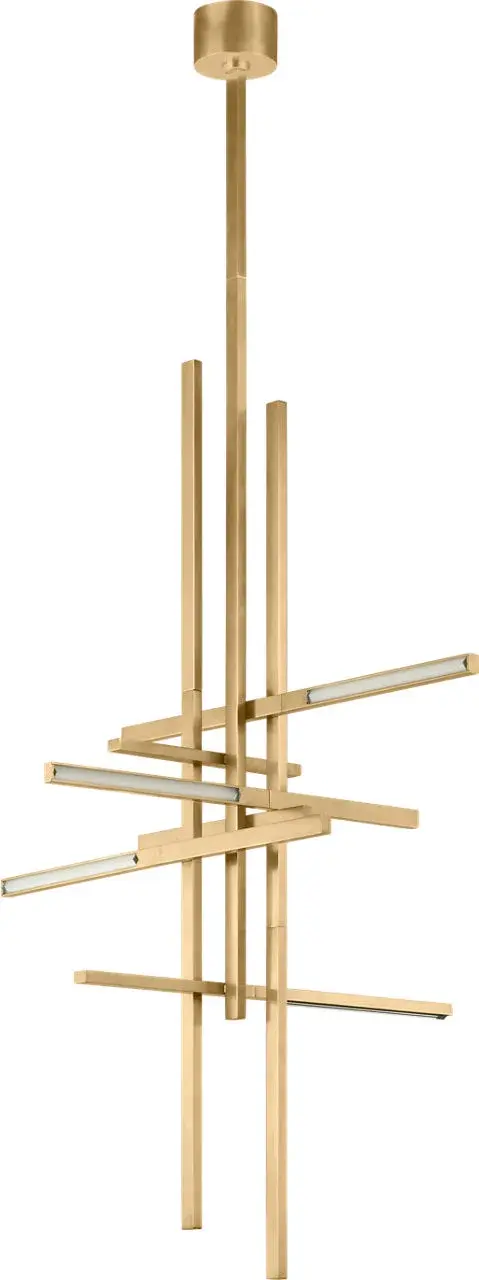 The Cityscape X-Large Pendant combines architectural sophistication with luxurious crystal detailing. Its hand-rubbed antique brass finish and generous scale make it perfect for grand spaces requiring dramatic illumination. - alternate view