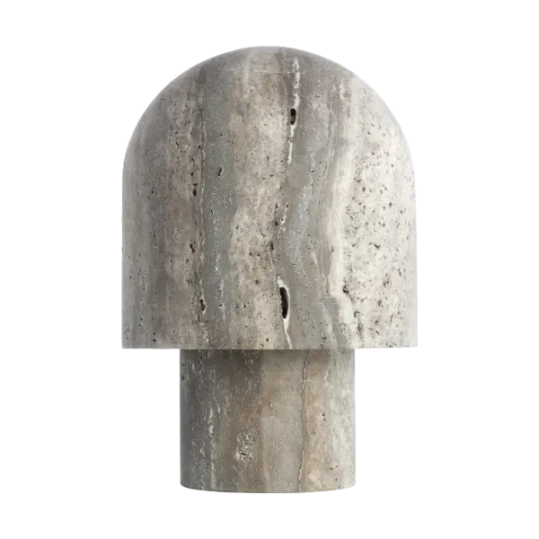 The Kennett Small Table Lamp brings refined organic design to your space with its mushroom-inspired form crafted from natural travertine. Each piece is unique with subtle variations in tone and texture, offering warm 2700K illumination.