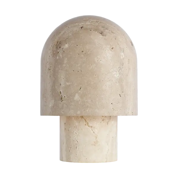 The Kennett Small Table Lamp brings museum-quality design to residential spaces with its mushroom-inspired form carved from natural travertine. Each piece is inherently unique with subtle variations in tone and texture.