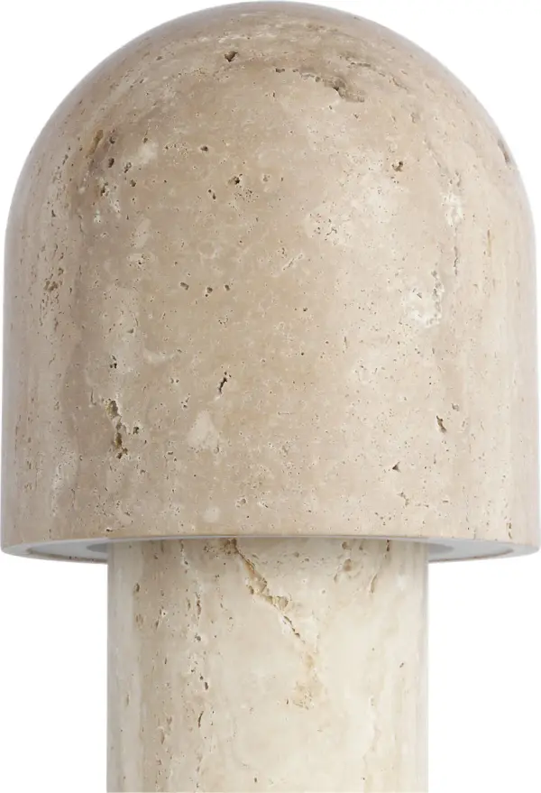 The Kennett Small Table Lamp brings museum-quality design to residential spaces with its mushroom-inspired form carved from natural travertine. Each piece is inherently unique with subtle variations in tone and texture. - alternate view
