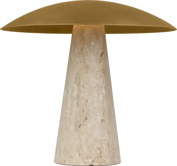The Aegis Medium Table Lamp combines the organic beauty of natural travertine stone with refined brass detailing. Its warm 2700K LED and high 90 CRI deliver exceptional light quality, while the natural stone base adds textural interest.