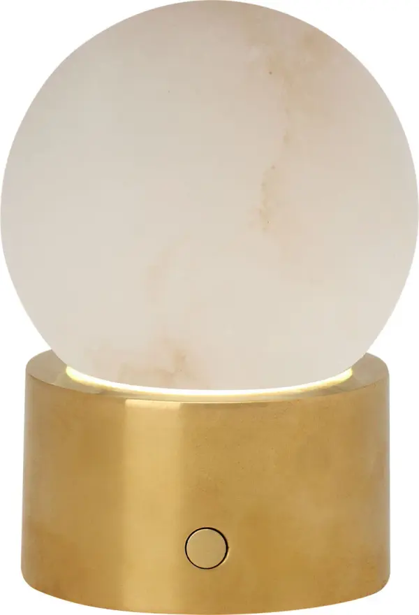 The Mina combines natural alabaster beauty with modern rechargeable convenience. Its warm 2700K LED and 90 CRI deliver exceptional light quality, while the hand-rubbed antique brass finish adds timeless elegance. - alternate view
