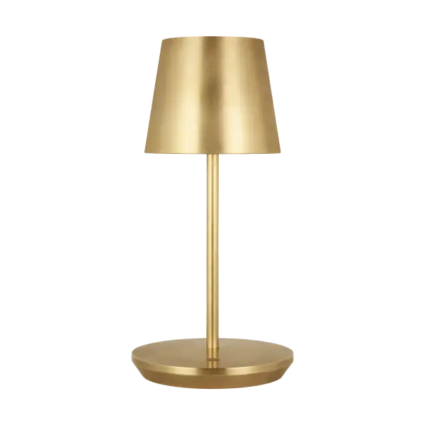 The Nevis Short by Sean Lavin combines portability with sophisticated design. This rechargeable LED lamp offers wireless convenience with 12-14 hours of battery life, three dimming settings, and a warm 2700K glow with exceptional 90 CRI color rendering.