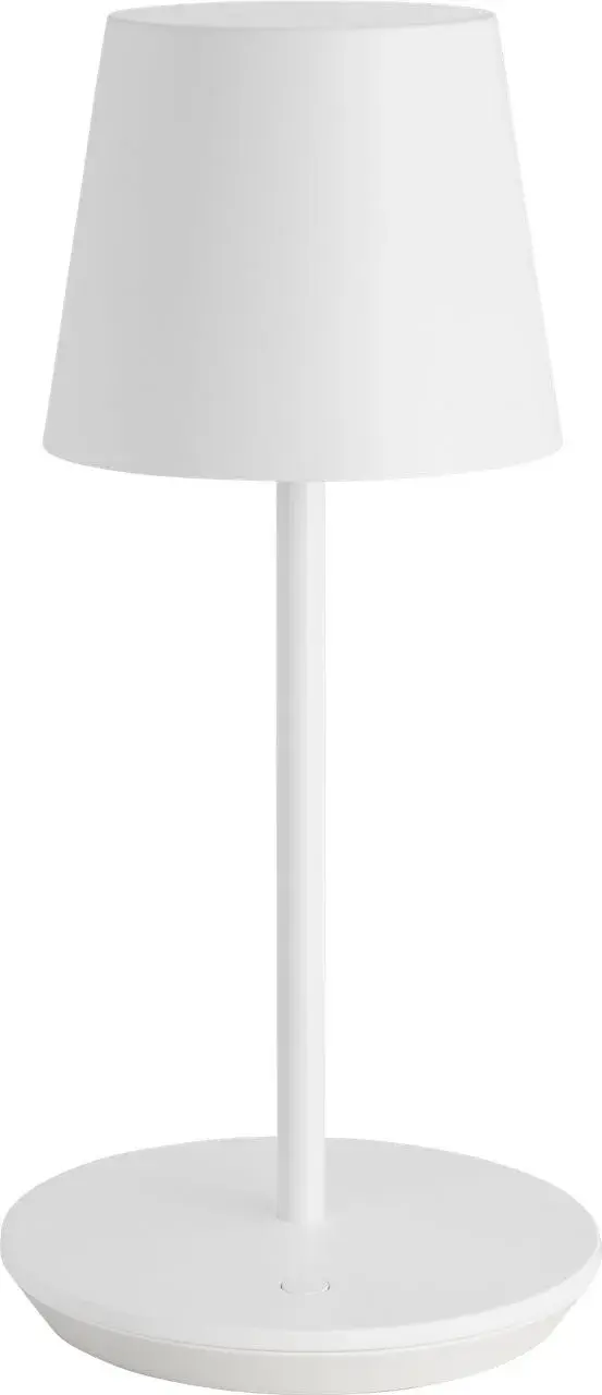 The Nevis Short by Sean Lavin combines modern design with exceptional portability. This rechargeable LED lamp offers 12-14 hours of battery life, three dimming settings, and a clean contemporary aesthetic in matte white. - alternate view