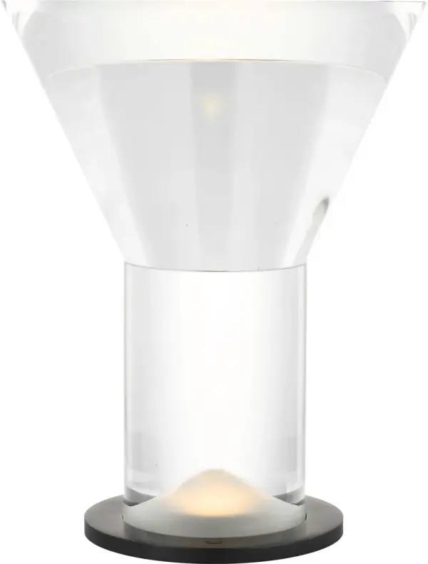 The Beryl 15" Inverted Table Lamp redefines traditional lamp design with its reverse taper crystal form that widens from base to top. Integrated LED illumination and a sleek brass base create a sophisticated focal point.