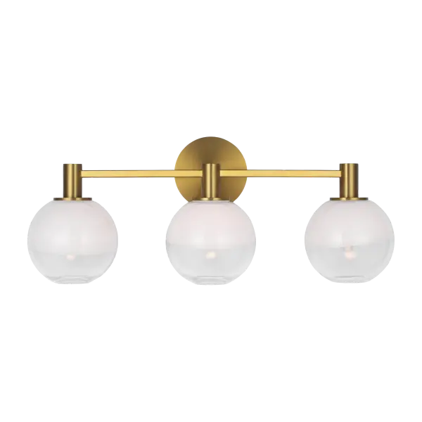 The Torian 3-Light Vanity combines transitional styling with a luxurious burnished brass finish, perfect for elevating bathroom spaces. Its three-light configuration provides excellent illumination for grooming tasks while adding sophisticated style.