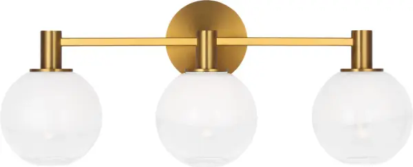 The Torian 3-Light Vanity combines transitional styling with a luxurious burnished brass finish, perfect for elevating bathroom spaces. Its three-light configuration provides excellent illumination for grooming tasks while adding sophisticated style. - alternate view