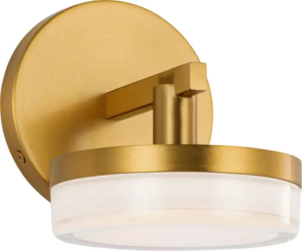 The Khan Small Sconce delivers sophisticated lighting in a compact form. Its burnished brass finish and clean lines make it ideal for bathroom vanities, powder rooms, and hallways where space is at a premium. - alternate view