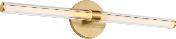 The Reiya Round 24" Vanity combines modern geometry with practical flexibility. Its layered glass construction—clear outer tube with etched inner diffuser—delivers refined, consistent illumination perfect for single-sink installations.