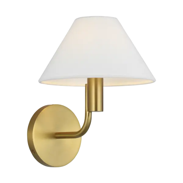 The Colfax Small Sconce delivers refined lighting in a compact form. Its burnished brass finish adds warmth and sophistication to intimate spaces, making it ideal for flanking mirrors or creating ambient lighting.
