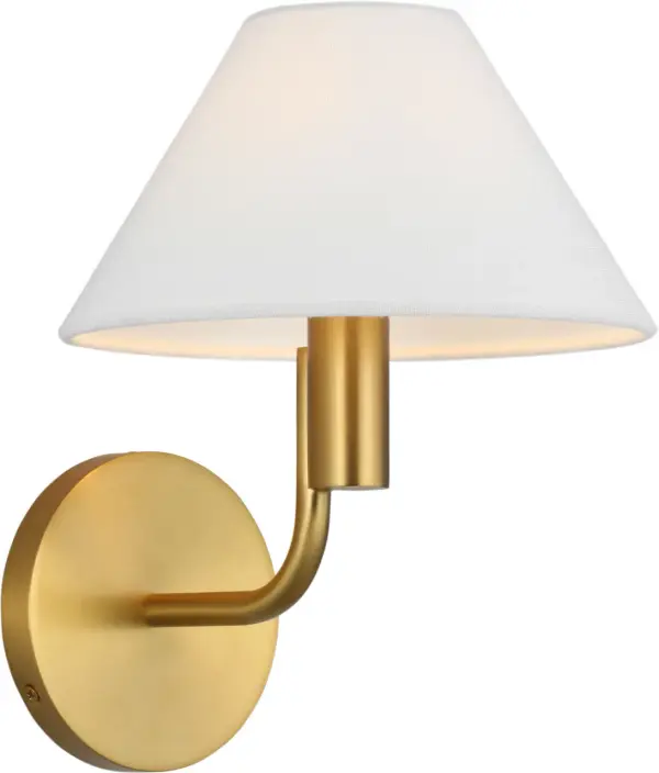 The Colfax Small Sconce delivers refined lighting in a compact form. Its burnished brass finish adds warmth and sophistication to intimate spaces, making it ideal for flanking mirrors or creating ambient lighting. - alternate view
