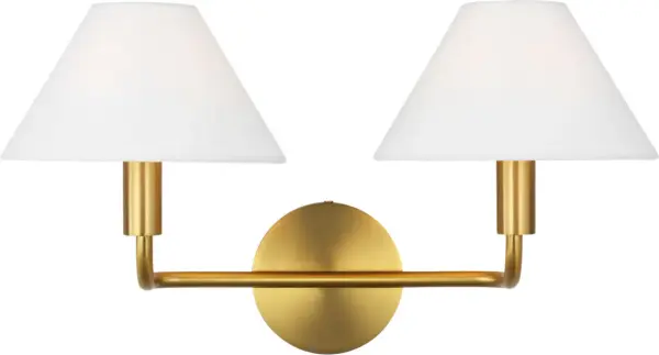 The Colfax Medium Sconce combines classic design with contemporary appeal through its burnished brass finish and clean cylindrical glass shade. Perfect for adding sophisticated ambient lighting to bathrooms, hallways, and bedrooms. - alternate view