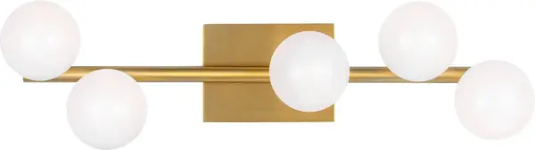 The Altair vanity light combines transitional elegance with practical illumination. Five lights provide excellent task lighting for bathroom vanities, while the burnished brass finish adds warmth and sophistication to any space. - alternate view