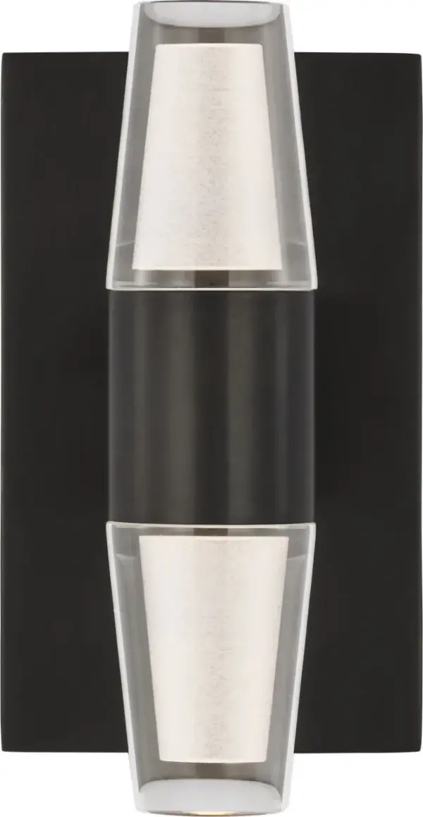 The Lassell Single Short Sconce combines minimalist design with luxurious materials. Featuring laser-etched crystal tubes and dark bronze hardware, it delivers sophisticated ambient lighting perfect for modern interiors.