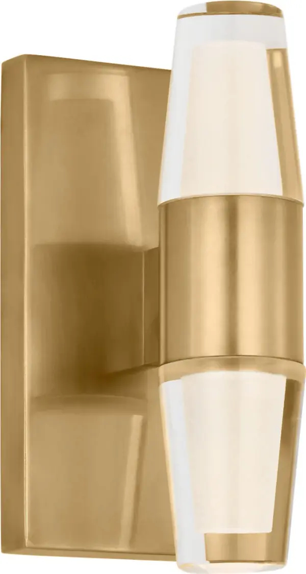 The Lassell Single Short Sconce combines delicate natural brass arms with laser-etched crystal tubes for a refined, contemporary look. Its oversized scale and minimalist design make it ideal for modern spaces seeking a sophisticated focal point. - alternate view