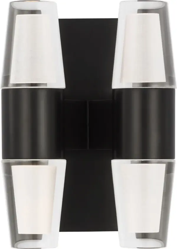The Lassell Double Short Sconce combines oversized blown glass crystal tubes with delicate brass arms for a striking modern aesthetic. Perfect for adding sophisticated ambient lighting to contemporary interiors. - alternate view