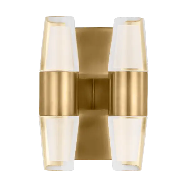 The Lassell Double Short Sconce combines delicate natural brass arms with laser-etched crystal tubes for a sophisticated, minimalist aesthetic. Oversized in scale with blown glass elements, it serves as a stunning focal point in modern spaces.