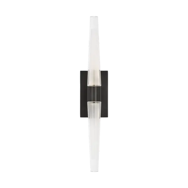 The Lassell Single Tall Sconce combines blown glass crystal tubes with delicate metal hardware for a striking modern statement. Its oversized scale and minimalist design make it ideal for contemporary spaces seeking dramatic lighting.