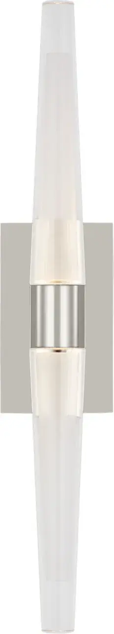 The Lassell Single Tall Sconce combines blown glass crystal tubes with polished nickel hardware for a striking modern statement. Its oversized scale and minimalist design make it ideal for contemporary spaces seeking dramatic lighting.