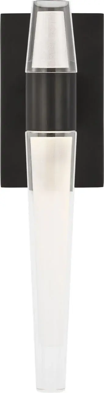 The Lassell Single Sconce combines blown glass crystal tubes with natural brass arms in a dark bronze finish, creating a sophisticated focal point. Its oversized scale and minimalist design make it ideal for modern interiors.
