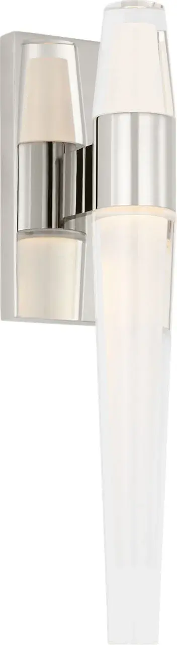 The Lassell sconce combines delicate brass arms with laser-etched crystal tubes for a stunning minimalist statement. Its oversized scale and blown glass elements make it ideal for contemporary spaces seeking a sophisticated focal point. - alternate view