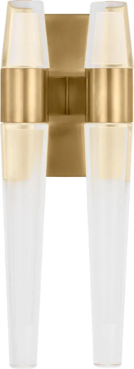The Lassell Double Sconce combines delicate natural brass arms with laser-etched crystal tubes for a stunning modern statement. Its oversized scale and minimalist design make it perfect for contemporary spaces seeking refined sophistication. - alternate view