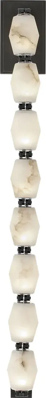 The Collier 28" sconce combines natural alabaster with bronze finish for sophisticated ambient lighting. Its substantial size makes a statement while the warm 3000K temperature creates inviting illumination.