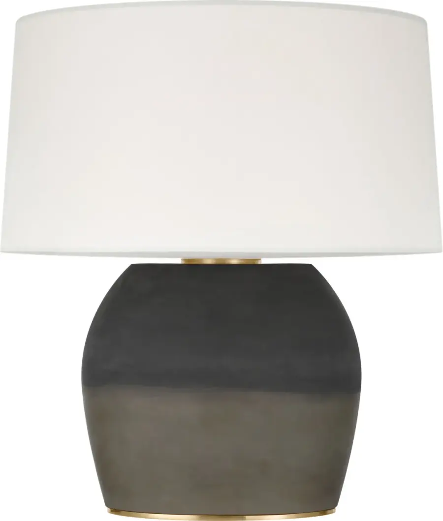 1969 26" Oval Form Table Lamp in Smoke on Goldenrod with Linen Shade