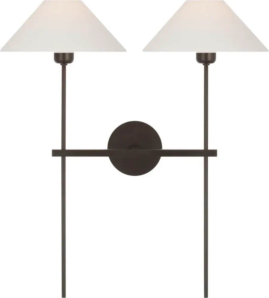Hackney 25" Double Tail Sconce in Bronze with Linen Shades - Image 1