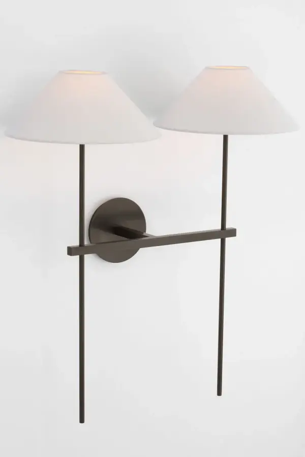 Hackney 25" Double Tail Sconce in Bronze with Linen Shades - Image 3