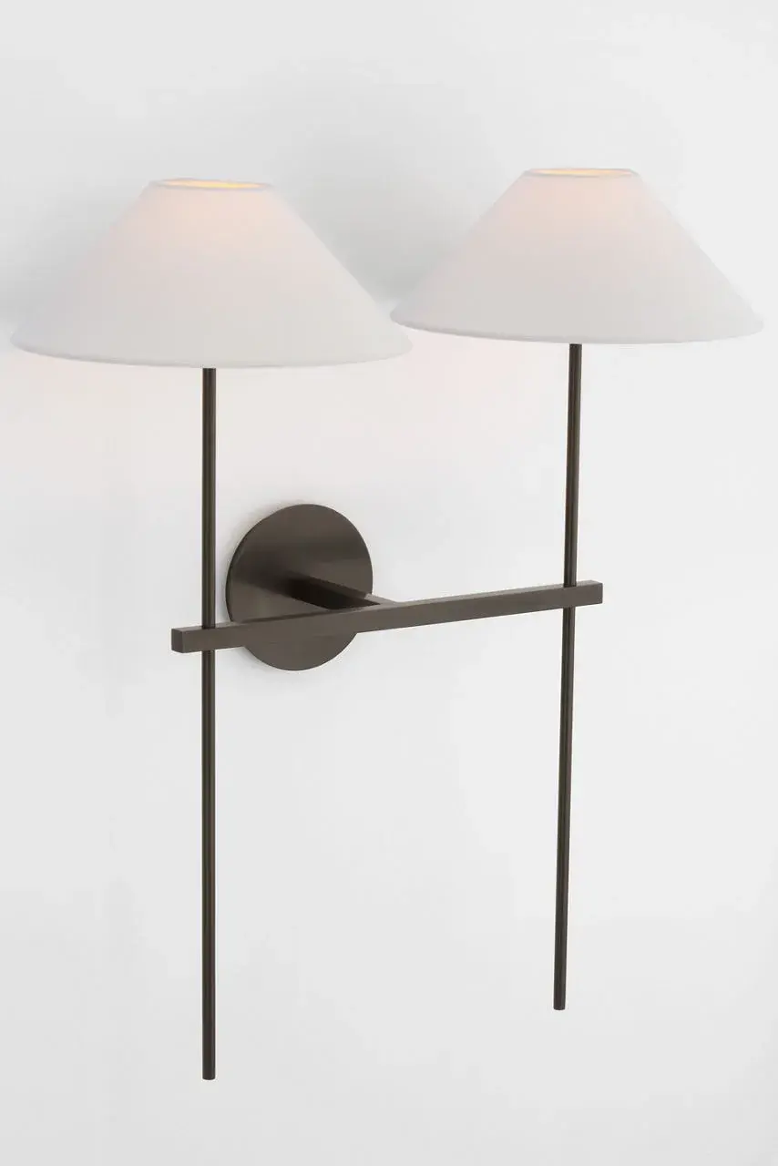 Hackney 25" Double Tail Sconce in Bronze with Linen Shades - Image 3