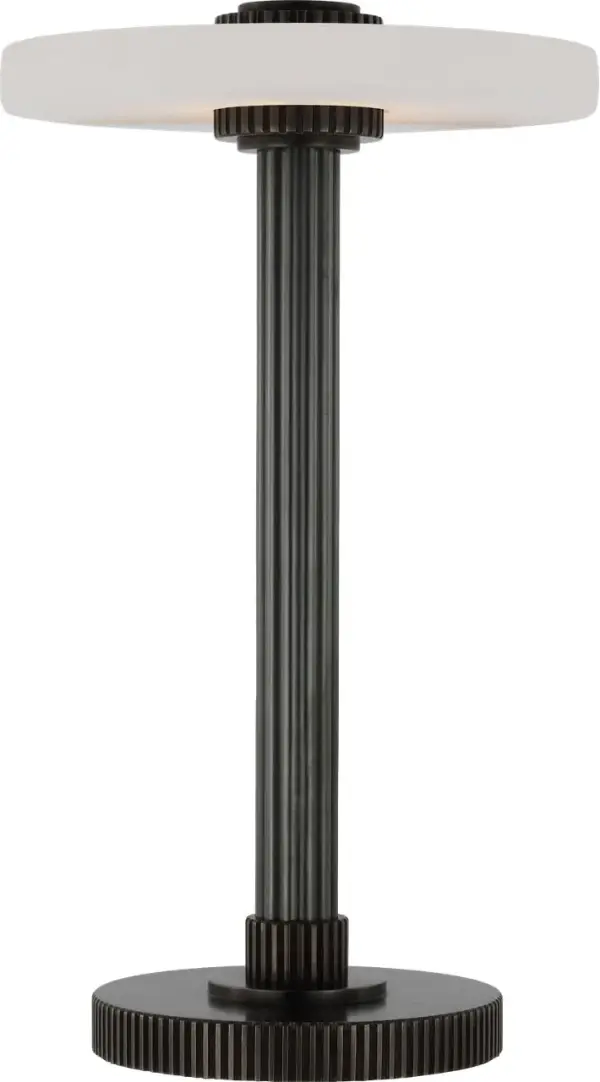 The Aran rechargeable accent lamp combines portability with sophisticated design. Its 9-inch compact profile and cordless operation make it ideal for flexible placement, while the alabaster shade provides warm, ambient lighting. - alternate view