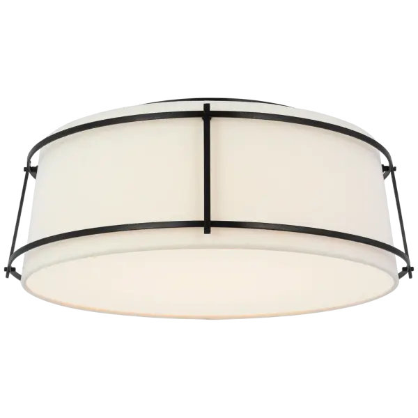 The Callaway 18" flush mount combines classic bronze finish with a sophisticated linen drum shade and frosted acrylic diffuser. Perfect for spaces with standard ceiling heights, it delivers soft, ambient lighting with timeless appeal.