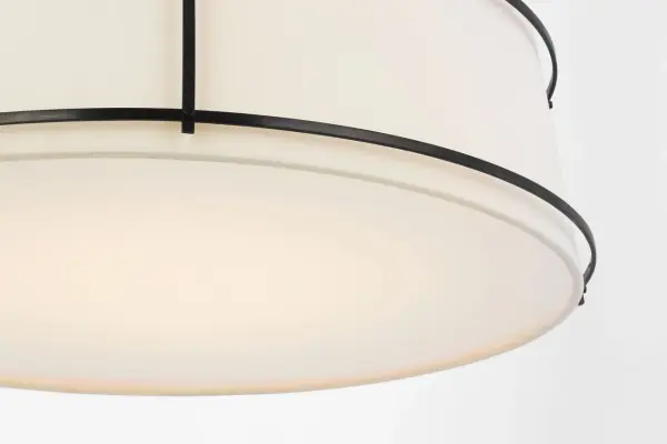 The Callaway flush mount delivers sophisticated lighting in a low-profile design. Its 22" diameter provides substantial presence while the bronze finish and linen shade create warm, diffused illumination ideal for bedrooms and living spaces. - alternate view