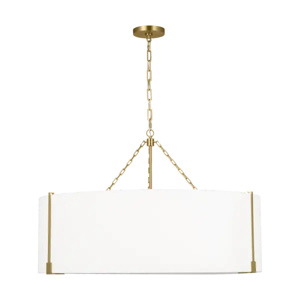 The Bergen Extra Large Hanging Shade delivers bold visual impact with its generous proportions and warm burnished brass finish. Perfect for grand spaces requiring substantial lighting presence and sophisticated style.