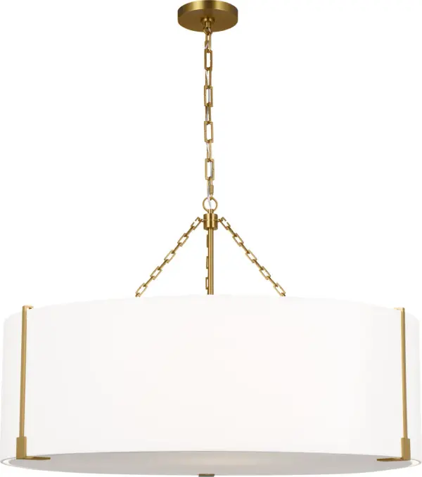 The Bergen Extra Large Hanging Shade delivers bold visual impact with its generous proportions and warm burnished brass finish. Perfect for grand spaces requiring substantial lighting presence and sophisticated style. - alternate view