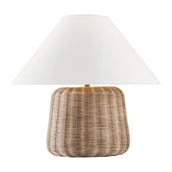 The Dumar Medium Table Lamp showcases beautiful blonde rattan craftsmanship that adds organic texture and coastal charm. Its medium size makes it versatile for bedrooms, living spaces, and offices while bringing natural warmth.
