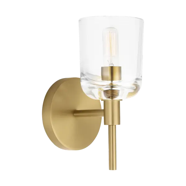 The Hartley Small Sconce combines classic brass warmth with clean contemporary lines, making it ideal for bathroom vanities and powder rooms. Its compact size and timeless finish work beautifully in both traditional and modern spaces.