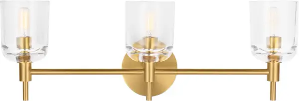 The Hartley 3-Light Vanity combines classic design with contemporary appeal. Its burnished brass finish adds warmth and sophistication to bathroom spaces, while the three-light configuration provides excellent illumination. - alternate view