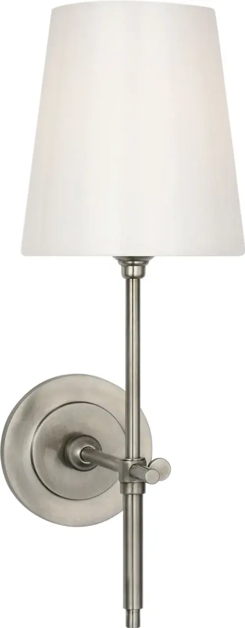 The Bryant 15" Bath Sconce combines classic design with modern convenience. Its cordless feature makes installation flexible, while the antique nickel finish and white glass shade provide sophisticated illumination.