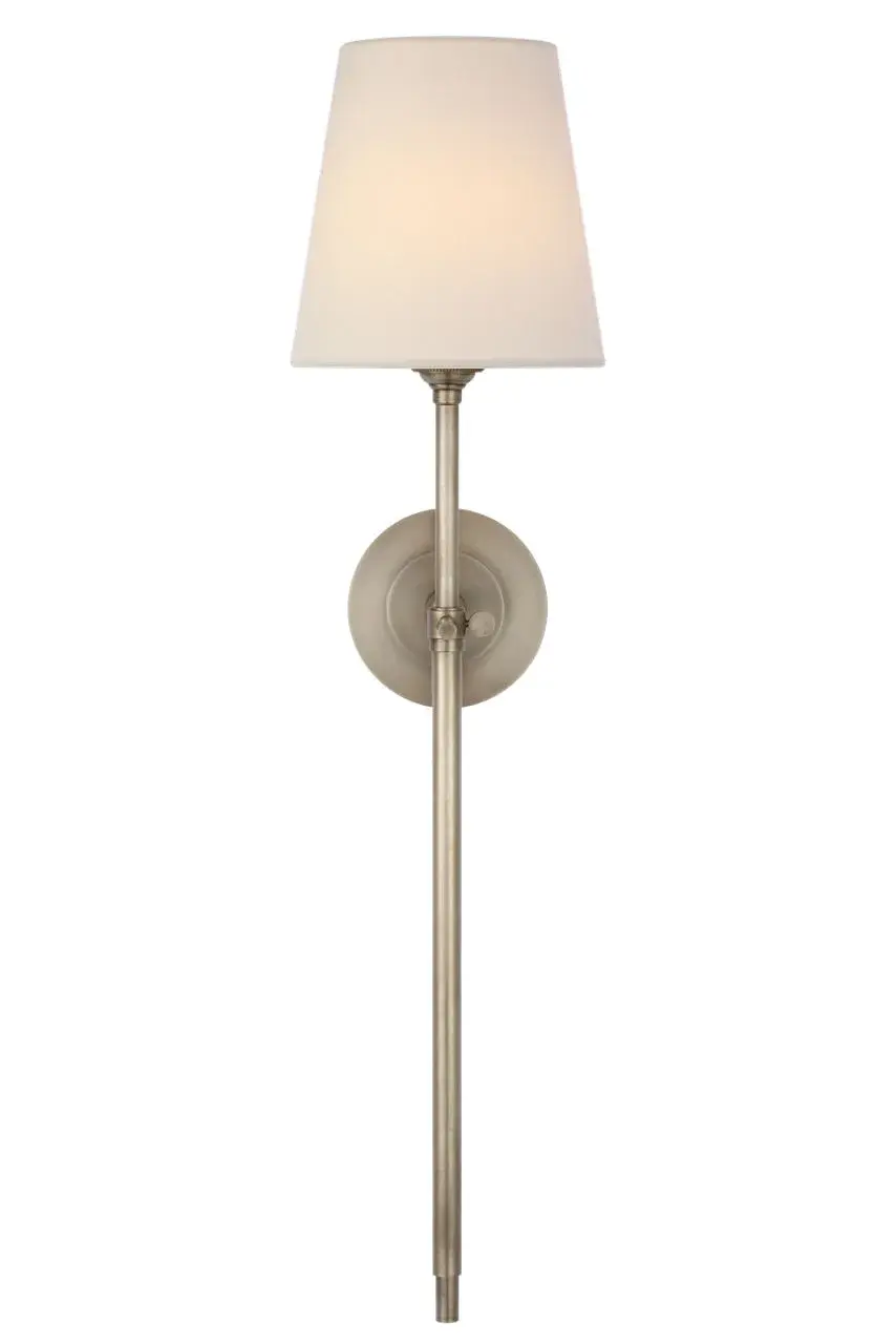 Bryant 27" Cordless Tail Sconce in Antique Nickel with Linen Shade - Image 1