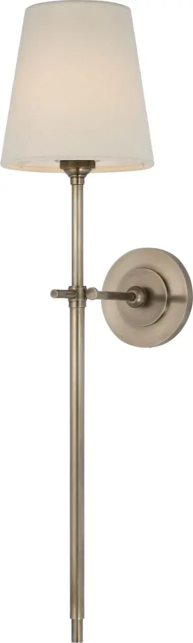 Bryant 27" Cordless Tail Sconce in Antique Nickel with Linen Shade - Image 3