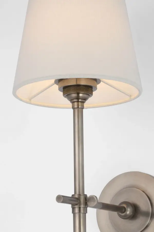 Bryant 27" Cordless Tail Sconce in Antique Nickel with Linen Shade - Image 9