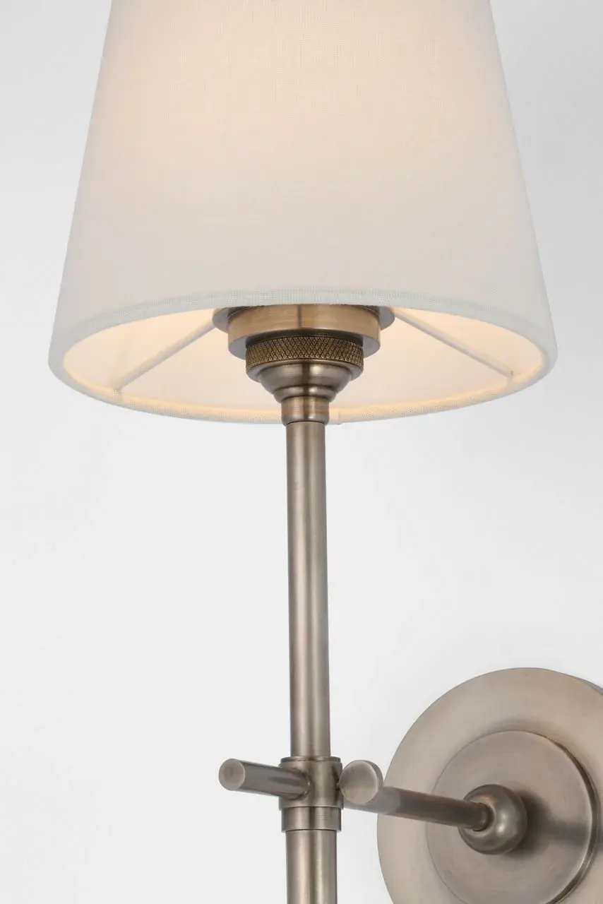 Bryant 27" Cordless Tail Sconce in Antique Nickel with Linen Shade - Image 9