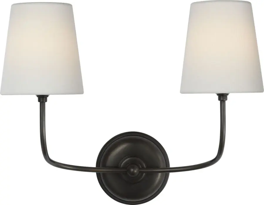 Vendome 16" Cordless Double Sconce in Bronze with Linen Shades - Image 1