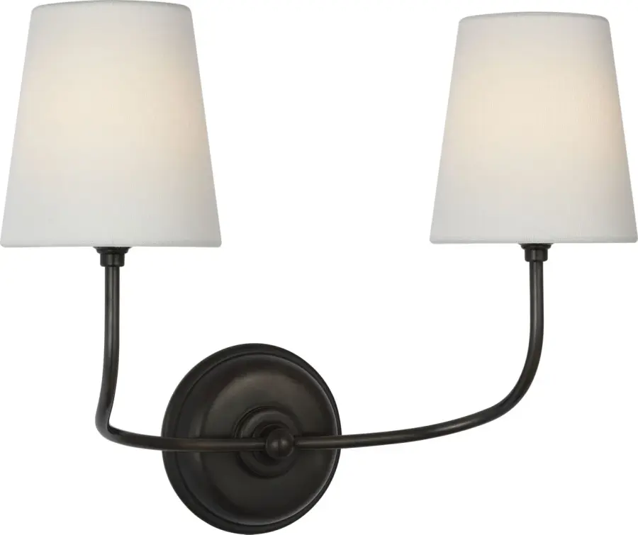 Vendome 16" Cordless Double Sconce in Bronze with Linen Shades - Image 2