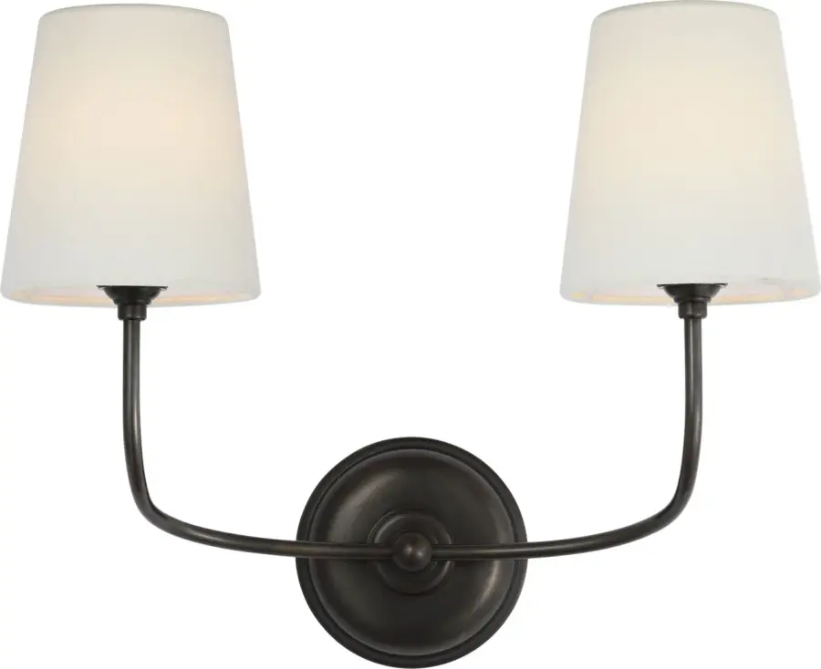 Vendome 16" Cordless Double Sconce in Bronze with Linen Shades - Image 3